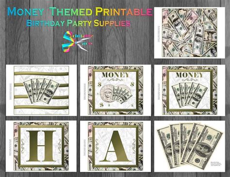 money theme printable party supplies etsy party printables party