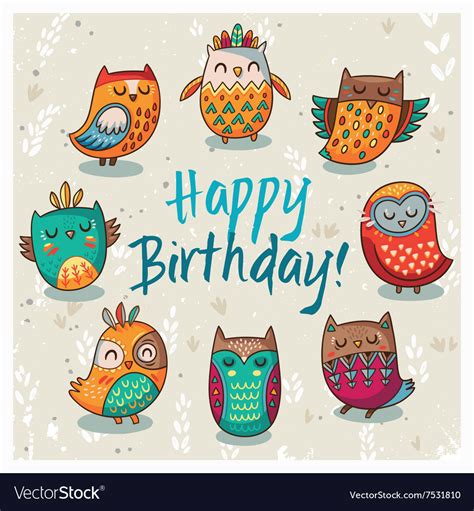 happy birthday card  owls royalty  vector image