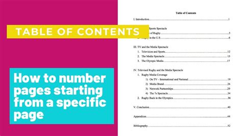 table  contents   number pages starting   specific page