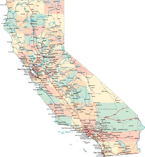 large detailed administrative  road map  california california