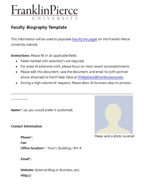 biography templates examples personal professional
