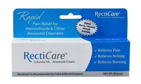Recticare Anorectal Lidocaine 5 Cream Topical Anesthetic Cream For