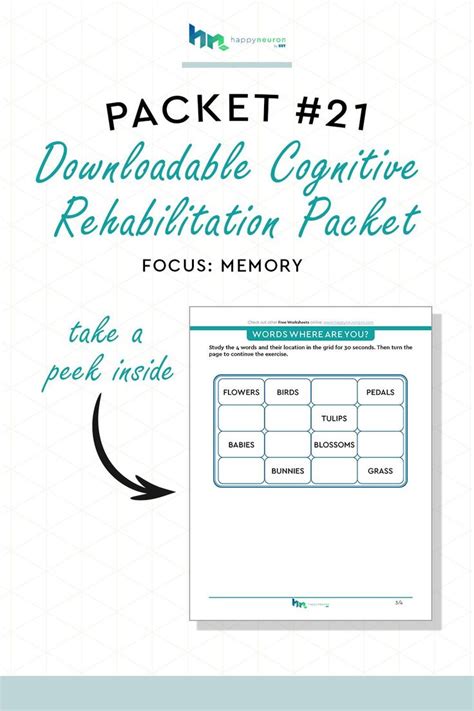 pin  memory cognitive worksheets