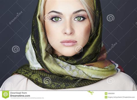 beautiful blond woman in scarf winter fashion beauty girl classic russian style close up make up