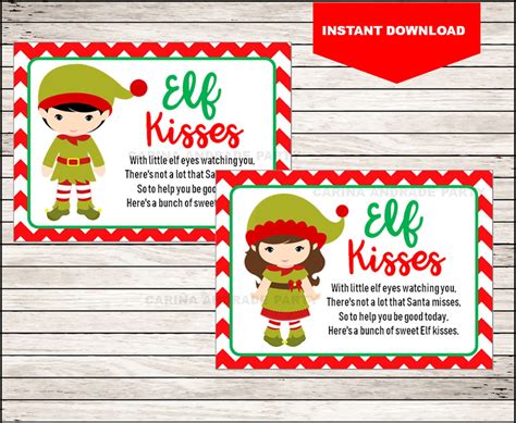 elf kisses christmas elf kisses tag christmas tag kids etsy