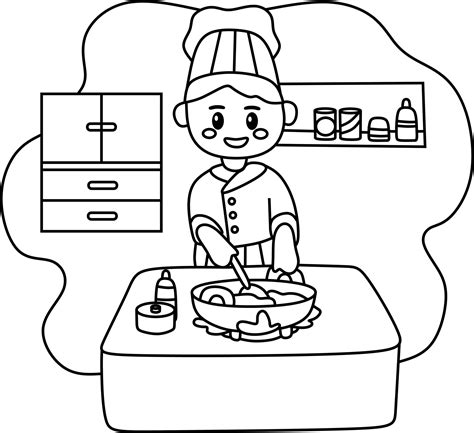 coloring page  kids profession cartoon chef  vector art