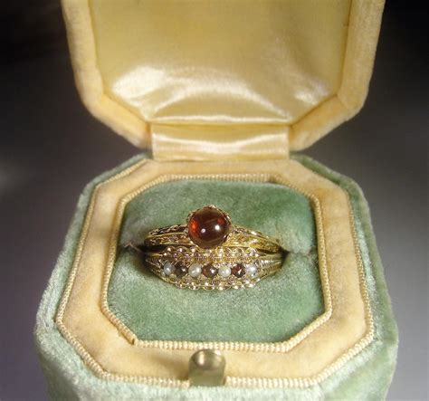 Victorian Bridal Ring Set 10k Garnet Bridal Rings Garnet Engagement