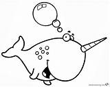 Narwhal Coloring Pages Cartoon Bubbles Printable Kids sketch template