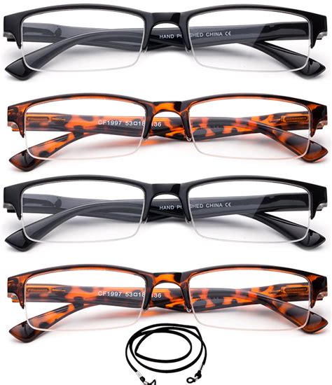 4 Packs Semi Half Frame Reading Glasses For Men Stylish Semi Rimless
