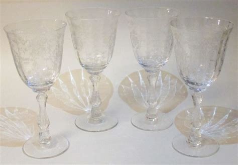 Set 4 Vintage Fostoria Navarre Water Goblet 10 Oz Wine Glasses 7 5 8