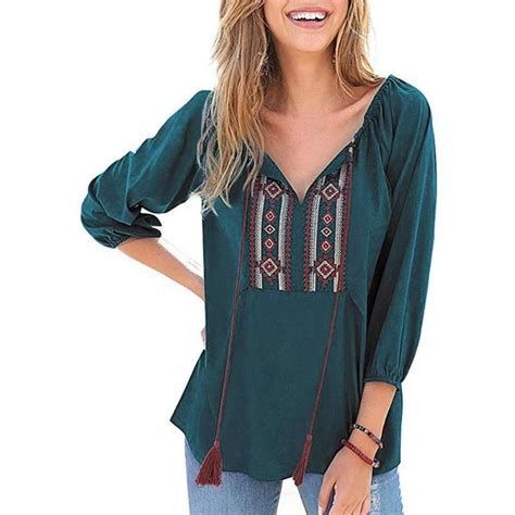 summer vintage boho ethnic mexican embroidery blouse women tops hippie loose tunic tops
