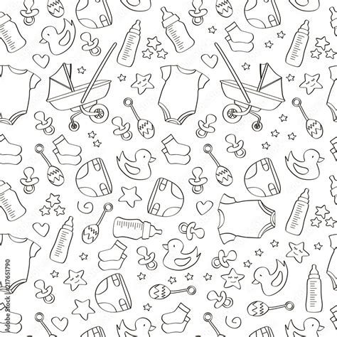 hand drawn seamless baby icon pattern background stock vector adobe stock