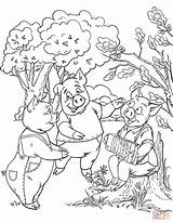 Coloring Pages Summer Fun Three Pigs Little Playing Having Games Drawing sketch template