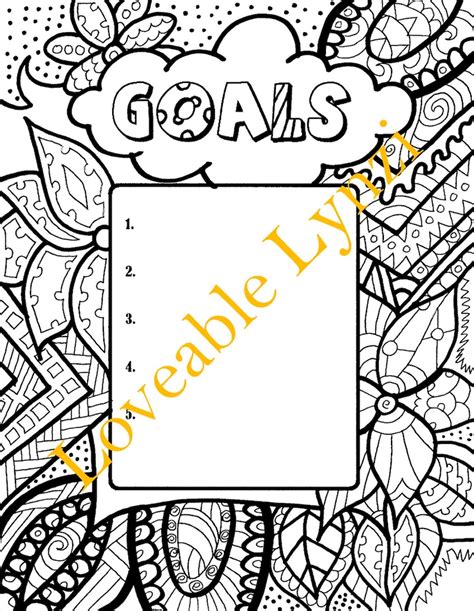 adult coloring book page goal planner page printable instant