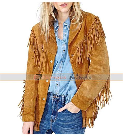 womens native american brown fringe leather jacket £ 150
