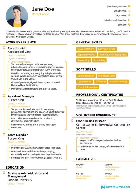 receptionist resume sample job description skills tips receptionist