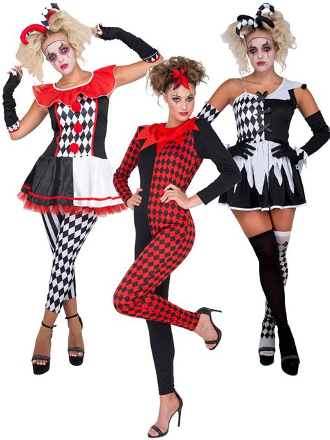 ladies evil jester harlequin costume adults halloween fancy dress
