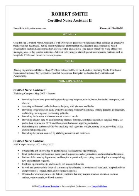 certified nursing assistant resume sample  cantik