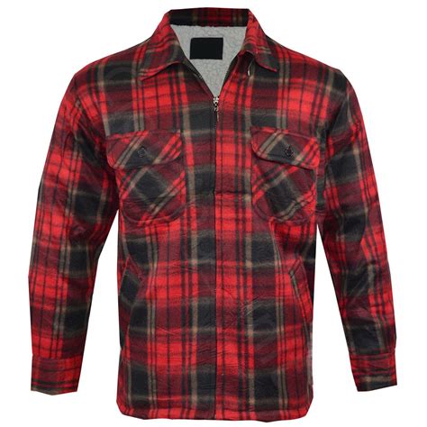 mens fur fleece lined lumber jack shirt padded sherpa hoodie thick winter tops ebay