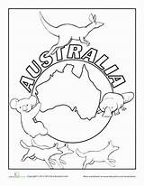 Australie Colouring Geography Australian Australien Continent Oceania Flag Aboriginal Kangaroo Anglais Outline Zoo sketch template