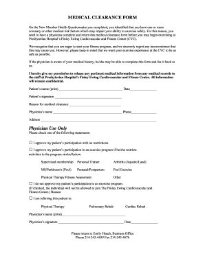 blank medical clearance form fill  printable fillable blank