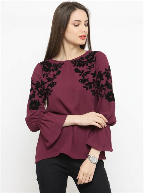 myntra pluss women burgundy printed   top suggested products