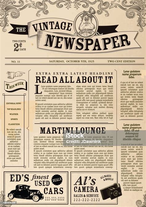 vintage newspaper layout design template stock illustration