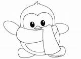 Penguin Coloring Pages Cute Winter Baby Penguins Cartoon Little Drawing Color Christmas Adelie Print Printable Scarf Puffle Sheets Template King sketch template