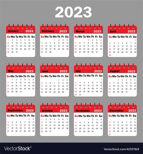 red calendar   months   spiral vector image