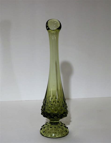 Vintage Fenton Glass 9 1 2 Avocado Green Hobnail Bud Etsy Fenton