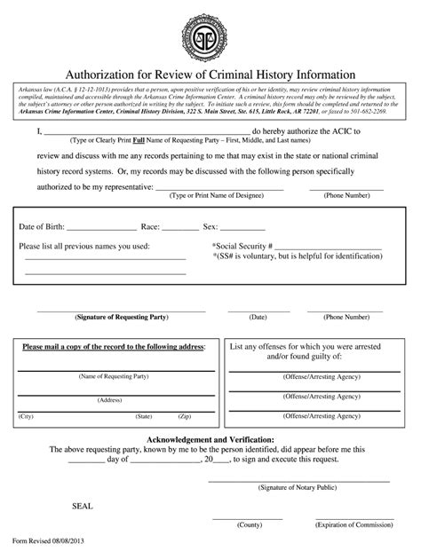 Authorization For Review Of Criminal History Information Acic Fill