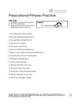 prepositional phrases worksheet  worksheet resource plans