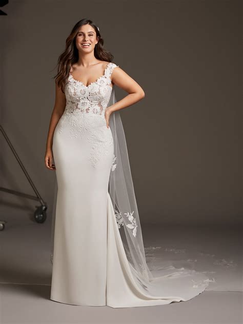 lace mermaid extended size wedding dress with corset pronovias
