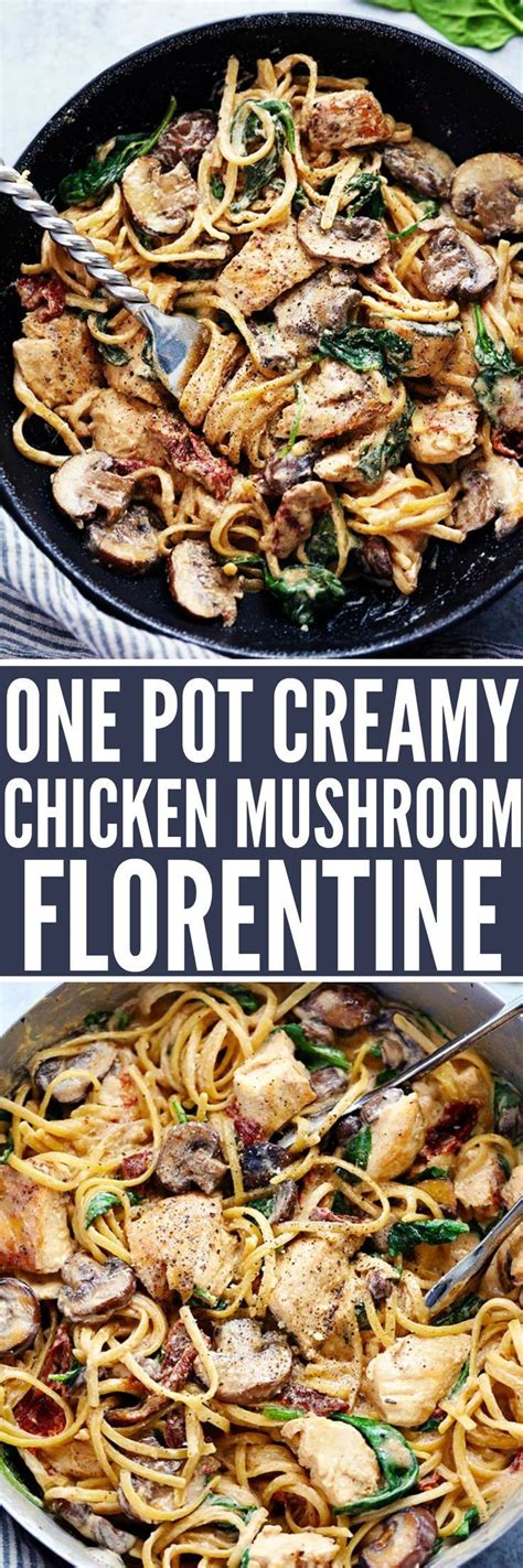 one pot creamy chicken mushroom florentine is ready in
