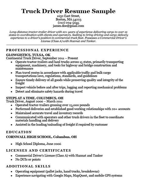 truck driver resume sample resume companion good resume examples
