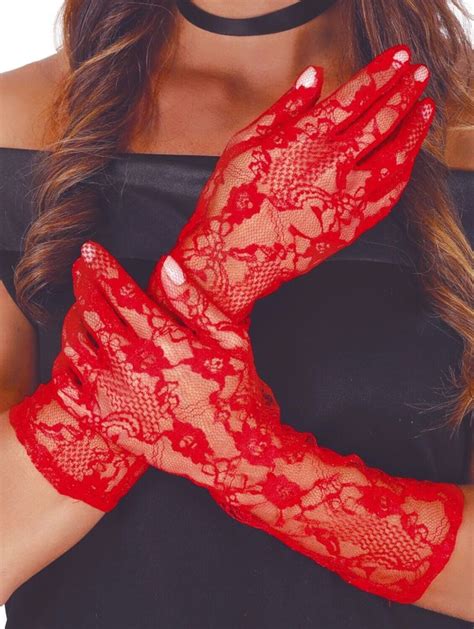 ladies red lace gloves halloween gothic victorian 80s fancy dress