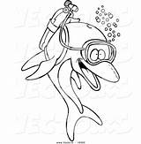 Dolphin Scuba Coloring Outlined Vector Toonaday sketch template