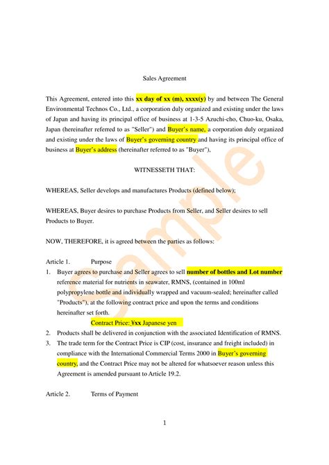 sales agreement samples    google docs pages  examples