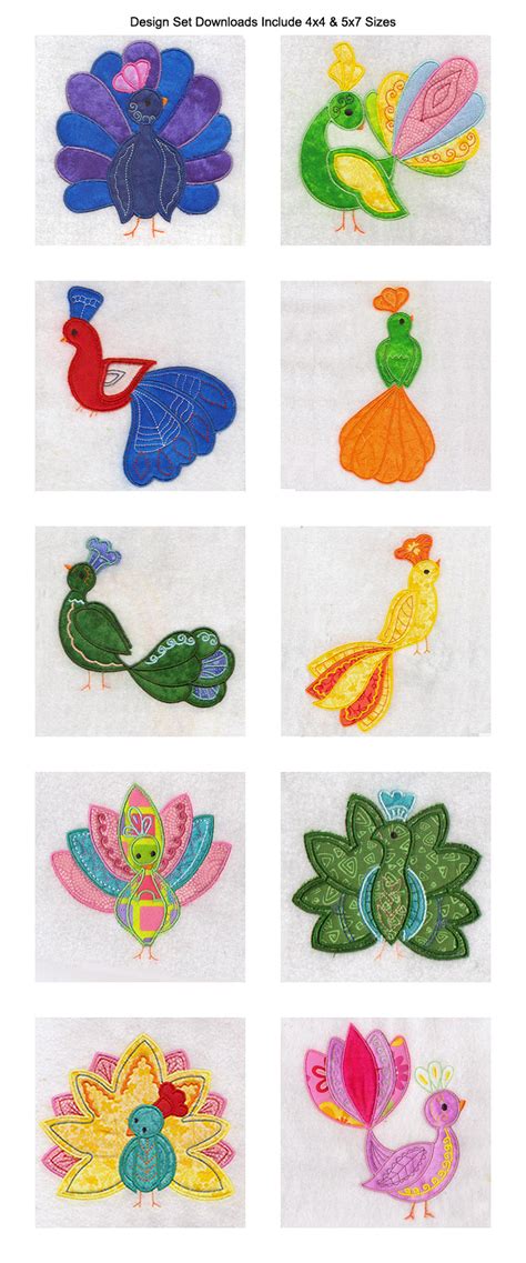 machine embroidery designs applique peacocks set