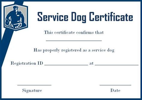 service dog certificate template  service dogs training