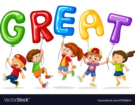 children holding balloons  word great vector image