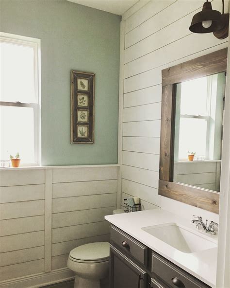 shiplap bathroom diy wood framed mirror diy refinished