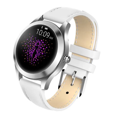 luxe smartwatch voor vrouwen android en ios met bluetooth witten leren band blokker