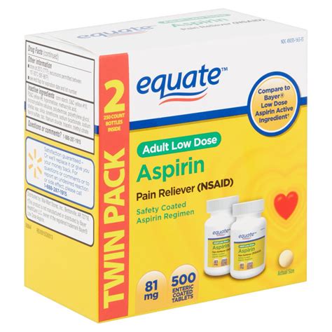 equate adult  dose aspirin enteric coated tablets twin pack  mg