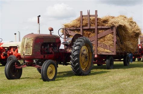 antique tractor  hay wagon loaded  hay editorial stock photo image