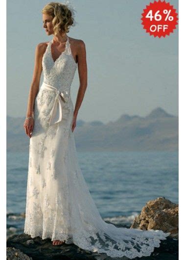 Beach Style Romantic Lace Fabric Halter Neck Wedding Dress Summer
