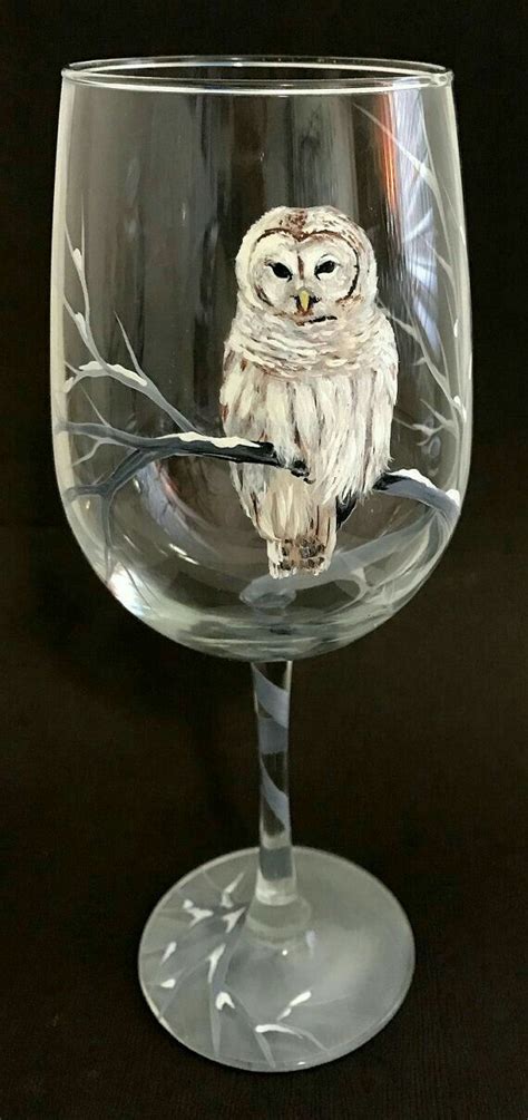 Glass Painting Owl Painted Wine Glass Hand Painted Wine Glasses