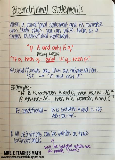 biconditional statements interactive notebook page   teaches math