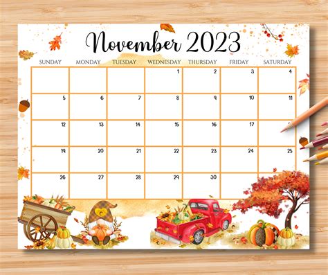 editable november  calendar beautiful fall autumn  etsy ireland