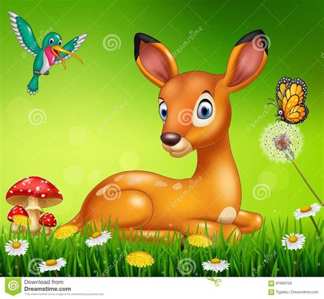 Cartoon Deer With Beautiful Nature Background Stock Vector